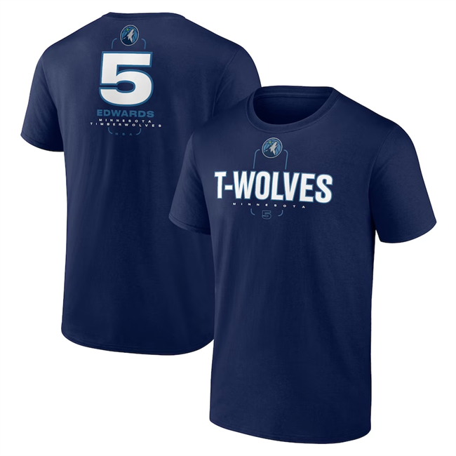 Men's Minnesota Timberwolves #5 Anthony Edwards Navy Name & Number T-Shirt Men's Minnesota Timberwolves #5 Anthony Edwards Navy Name & Number T-Shirt